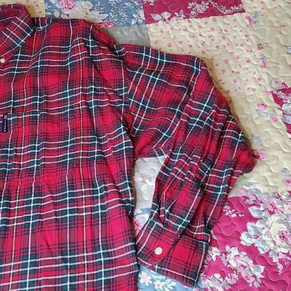 Men's XL Chaps Red Plaid Egyptian Cotton Flannel Button Down Shirt - Picture 3 of 6